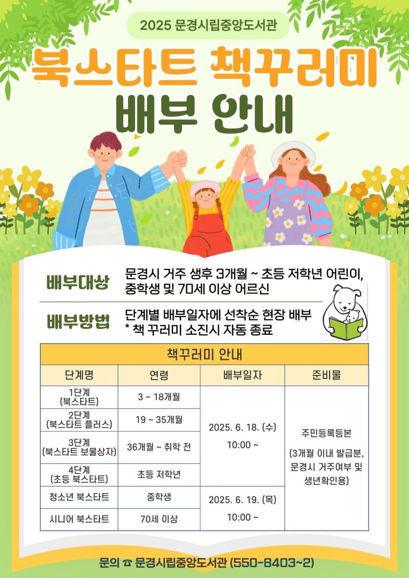 문경시립중앙도서관 북스타트 책꾸러미 배부 안내문