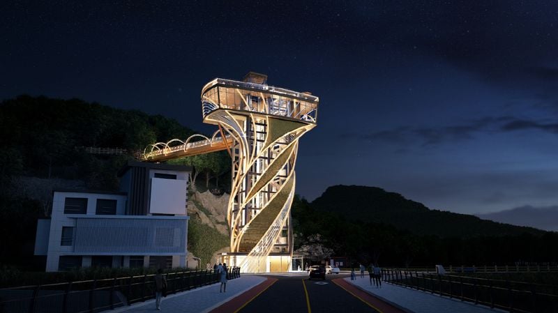 문경읍 석화산 전망타워 윤곽 드러나…“출렁다리 가기 훨씬 수월해질 듯”