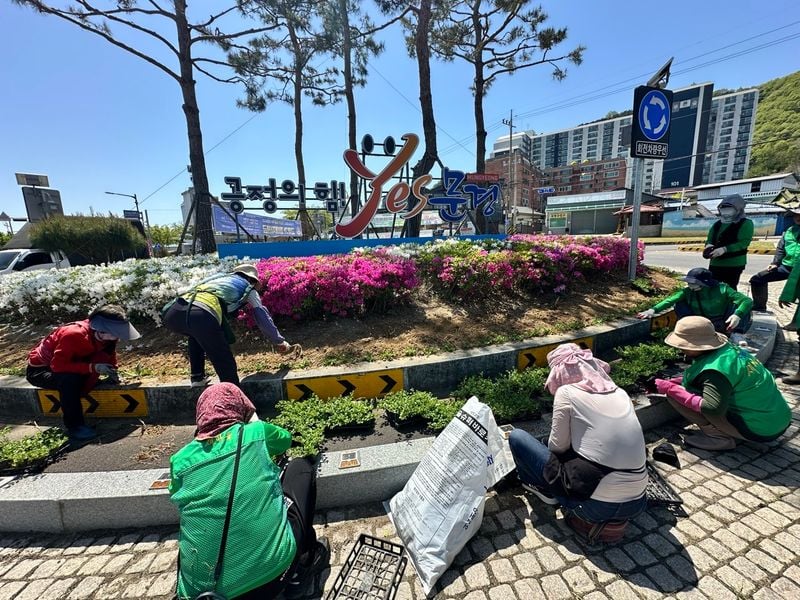 점촌3동 새마을회, 흥덕 회전교차로ㆍ영강체육공원 자전거길에 꽃 심어