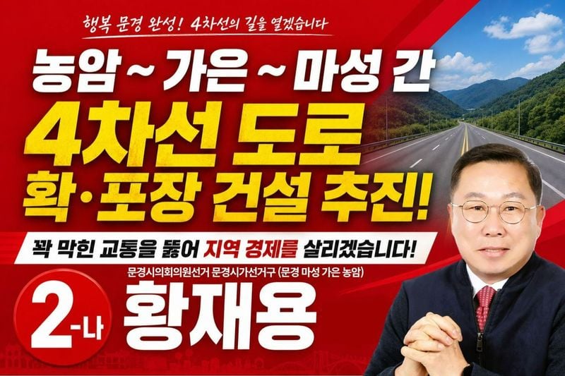 황재용 문경시의원 후보, “마성~가은~농암 도로 4차선 확장 추진”