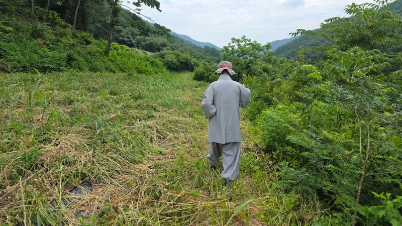 경북 문경시 동로면 석항리 '누리치유마을' 1코스를 걷고 있는 백재현 대표