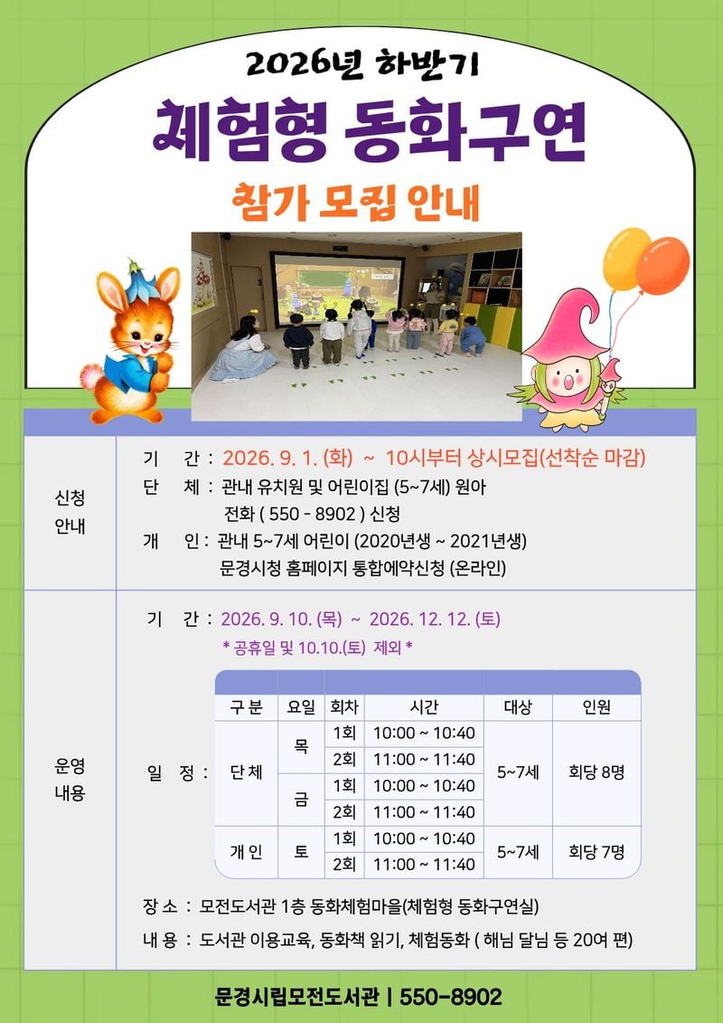 문경시립모전도서관, 체험형 동화구연 하반기 운영
