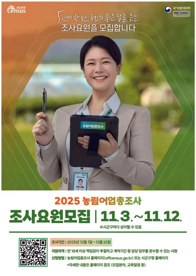 문경시, ‘2025 농림어업총조사’ 관리요원·조사원 92명 선발
