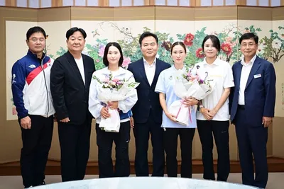 김학홍 문경시장·서정식 시의장, 아시안게임 빛낸 엄예진·조하림 격려